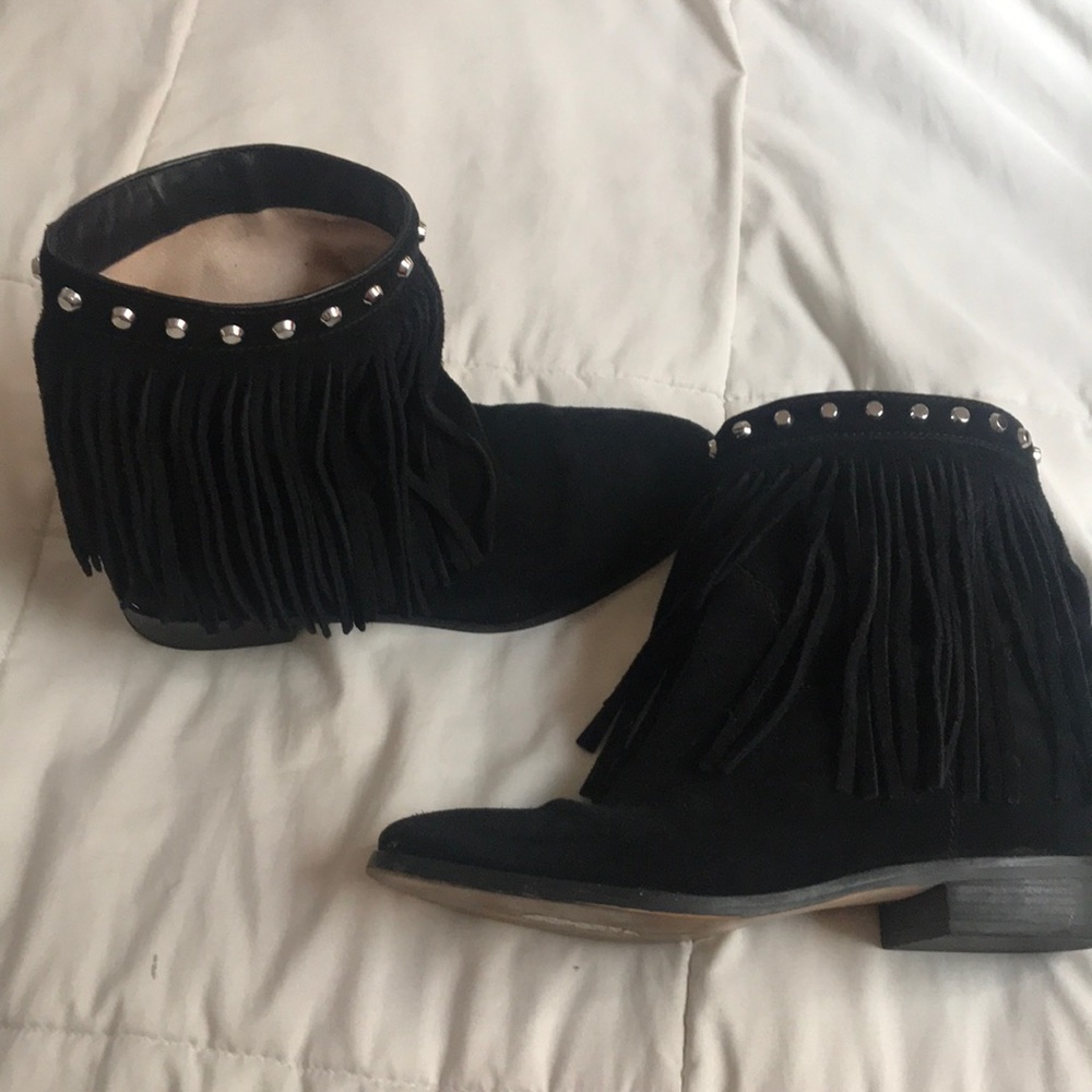 Micheal kors suede fringe studded boots